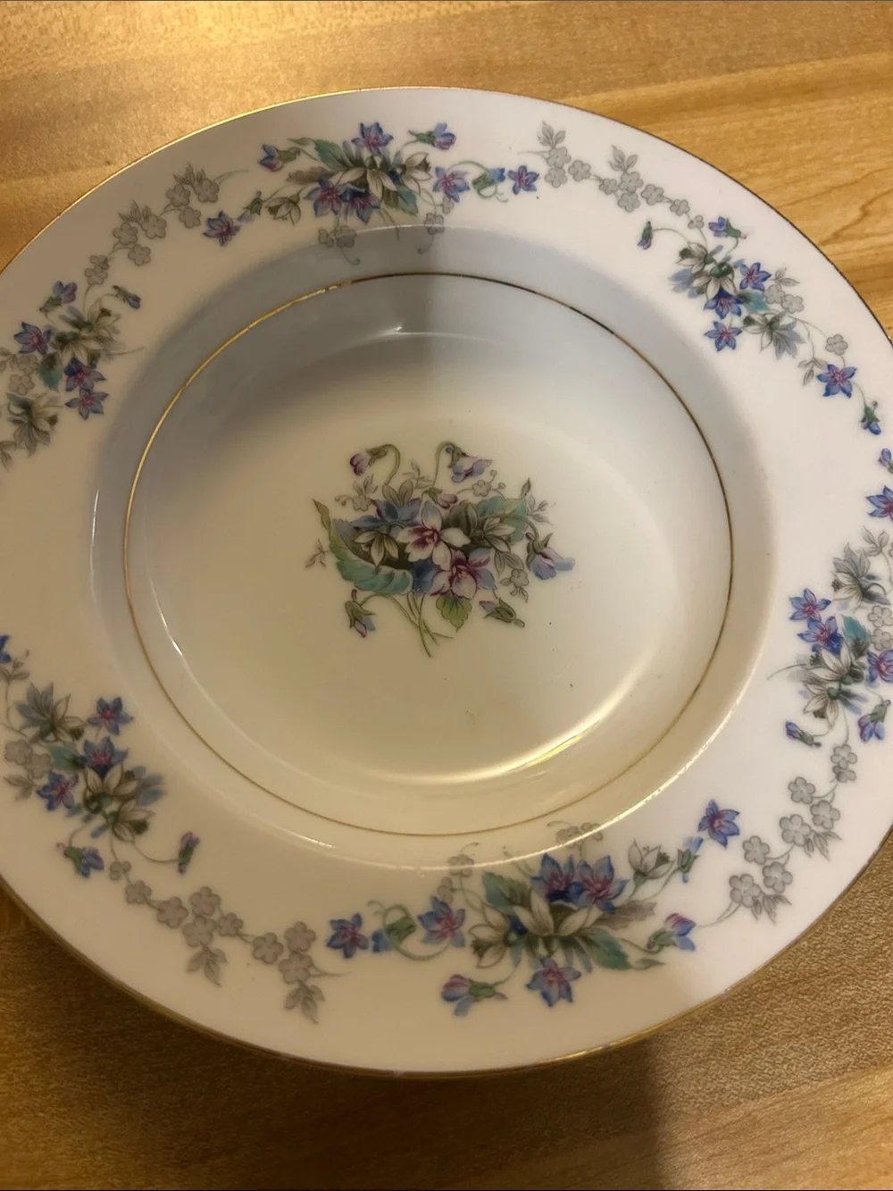 Noritake White Porcelain Bowls with Blue, Purple & Gold Floral Accents